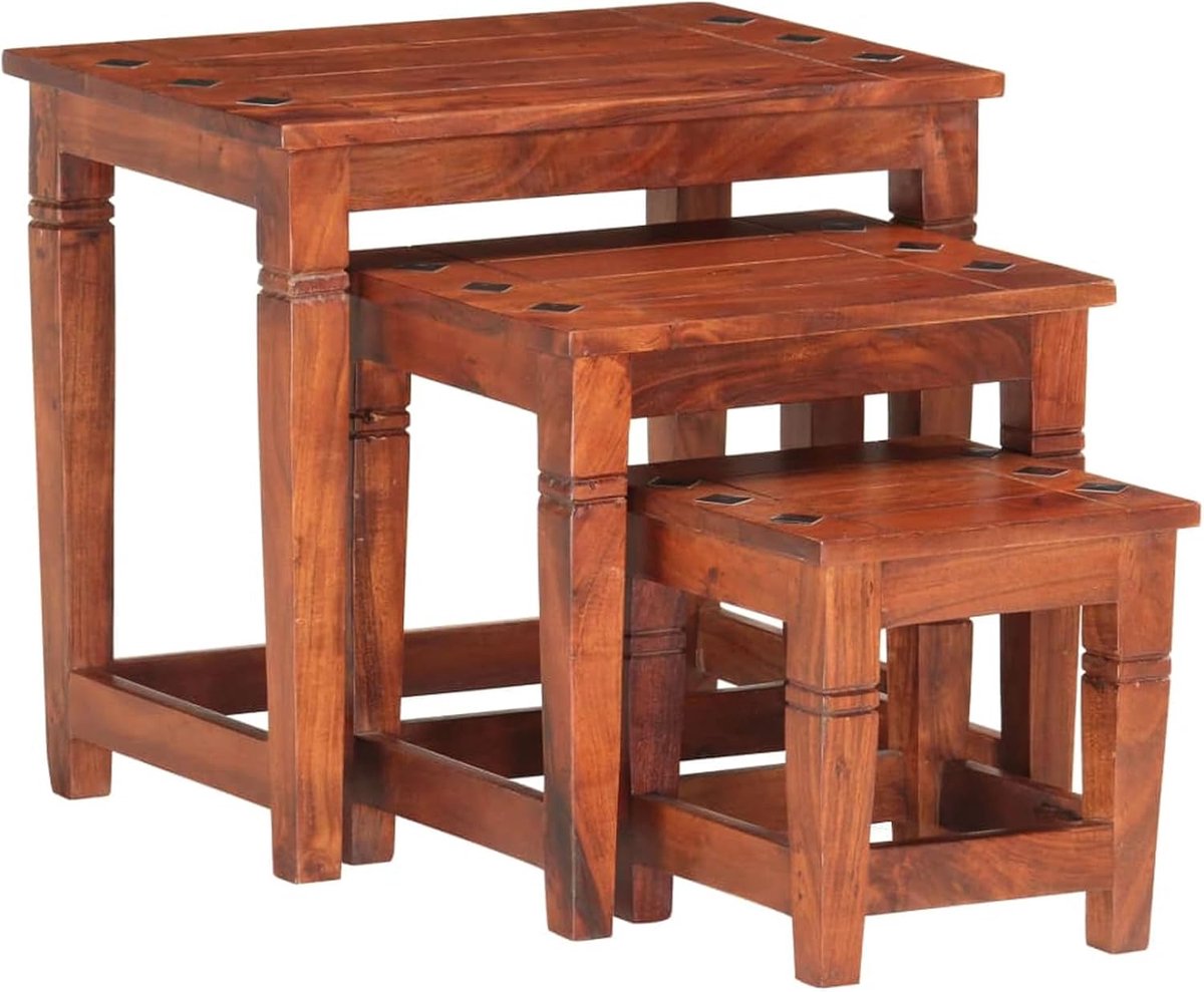 Tafels, massief acaciahout, 3-delige set, natuurlijk hout, rustieke houten tafels voor eetkamer of woonkamer