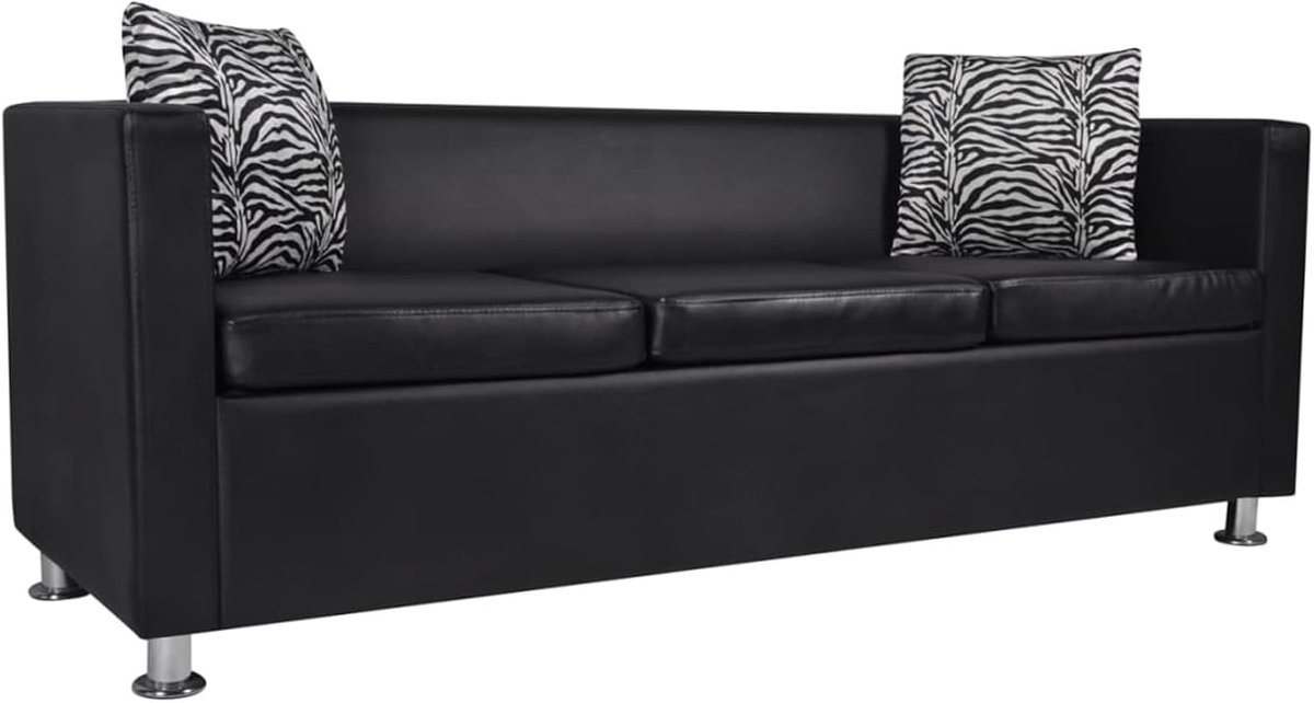 3-zitsbank van kunstleer, 3-zitsbank van kunstleer, sofa voor woonkamer/kantoor, moderne bank, slaapbank, stoel voor woonkamer, zwart