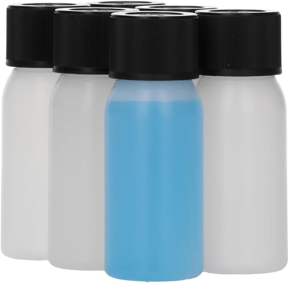 6 x 50 ml ronde fles HDPE naturel + Kindveiligedop zwart - BPA Vrij - Niet Breekbaar - Plastic Flesjes Navulbaar - Met Dop - Lege Flessen - 6 stuks