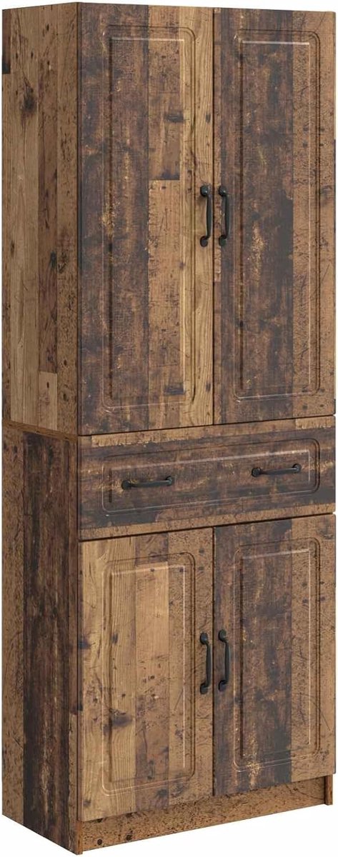 Kastset van 2 stuks, oud hout, houtmateriaal, 4 planken, 4 deuren, 1 lade, 49,5 kg, 20 kg per plank, veel opbergruimte, voor woonkamer, slaapkamer, hal, montage