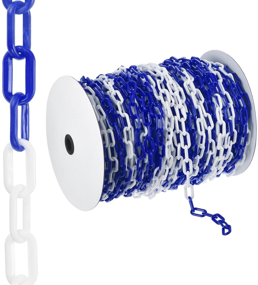 300 ft Plastic End Chain - Veiligheidsketting voor Crowd Control, Tuin, Poort en Bouwprojecten, Blauw-Wit
