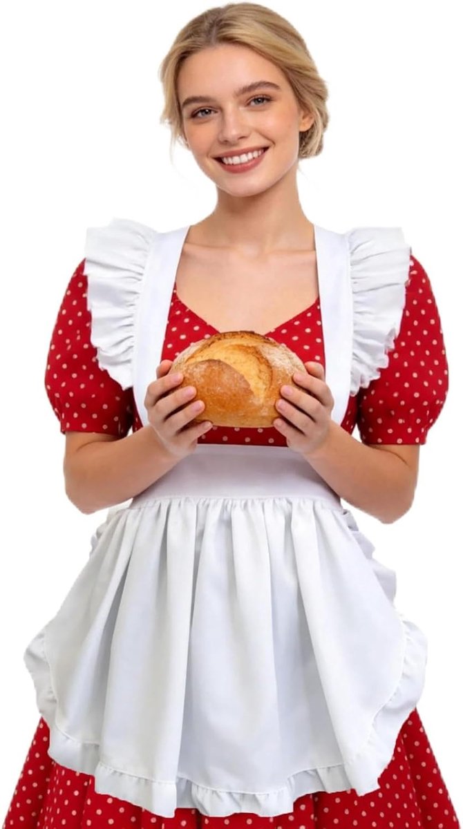 Outfit pour les Femmes, Blanc Tablier Cuisine Femme Classique Tablier Femme Maid Outfit Costumes de Robe Fantaisie pour la Fête de Cuisine Faveurs Halloween Cosplay