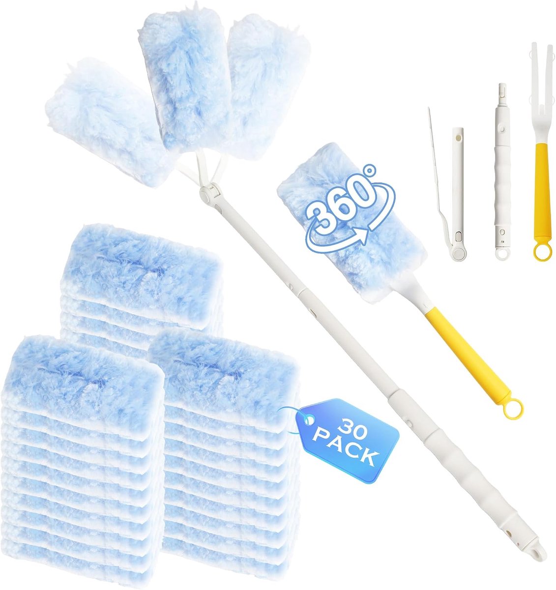 32 stuks voor swiffer stofmagneetvullingspakket, 360 ° voor swiffer stofmagneetvullingspakket, stof voorop telescopische staaf sterke adsorptie dierhaar, stof, allergessen （blauw）