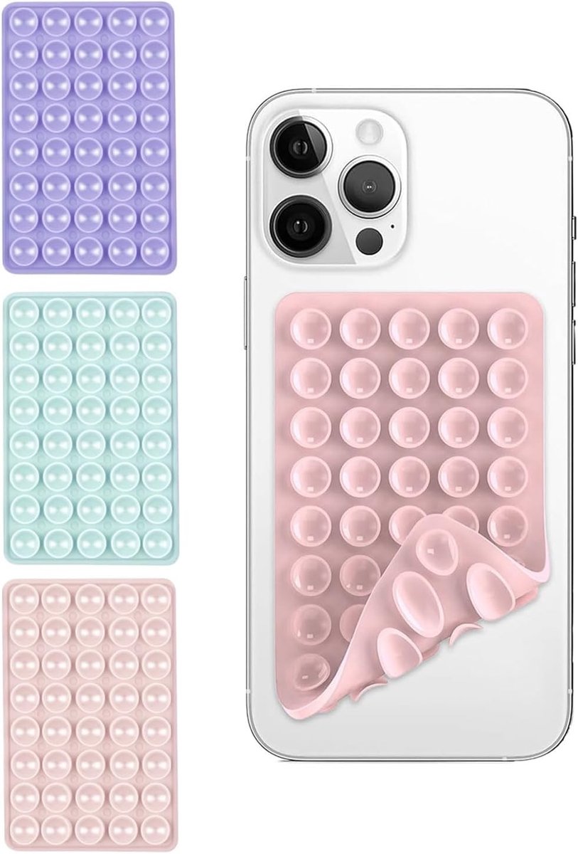 3 stuks siliconen zuignaphouder, siliconen zuignap, mobiele telefoon, zelfklevende achterkant, zuignap, voor selfies en video's, handsfree, groen/roze/paars
