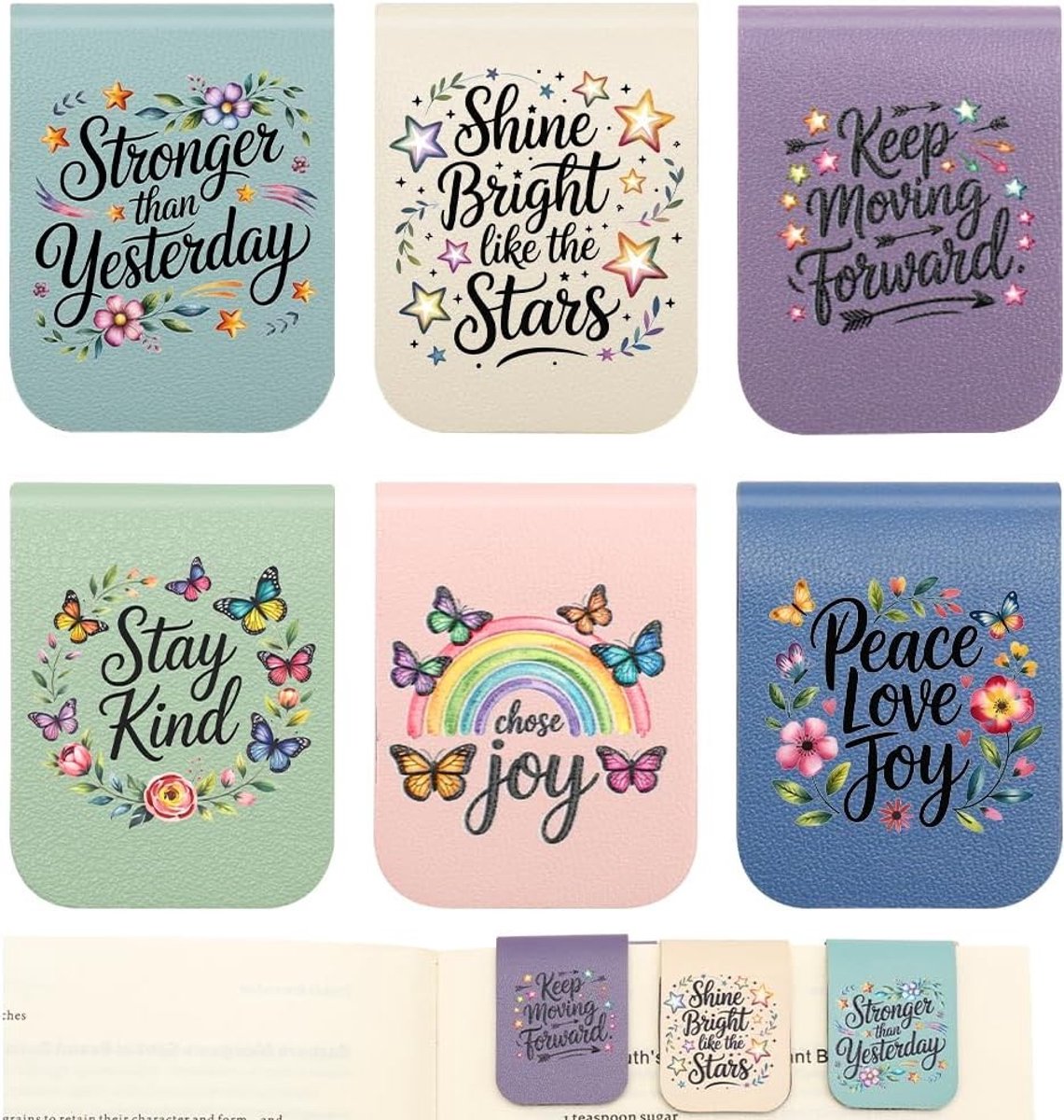 Inspirerende Magnetische Boekenleggers Set van 6, PU Leer, Persoonlijke Boekenleggers voor Lezers, Perfect als Cadeau voor Boekenliefhebbers en Studenten