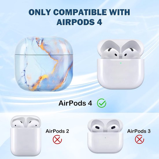 Hoes voor Airpods 4, marmer airpods 4e generatie case harde PC beschermhoes met marmerpatroon ultradunne volledige bescherming stootvast voor AirPods 4 blauw — afbeelding 2