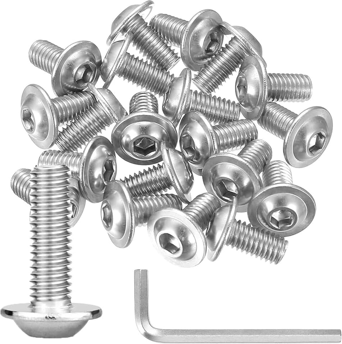 40 stuks M6 schroevenset, M6 x 12 mm lenskopschroeven met flens, binnenzeskant ISO 4762, 304 roestvrij stalen schroevenset volledige schroefdraad, met inbussleutel