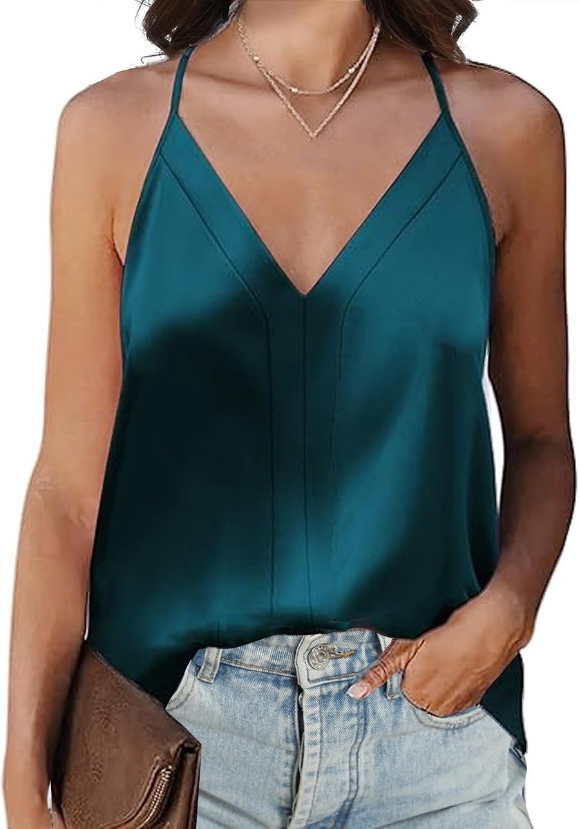 Cami top voor dames, V-hals, tanktop, zijden cami, zomer, spaghettibandjes, basic top, verstelbare spaghettibandjes, basic top