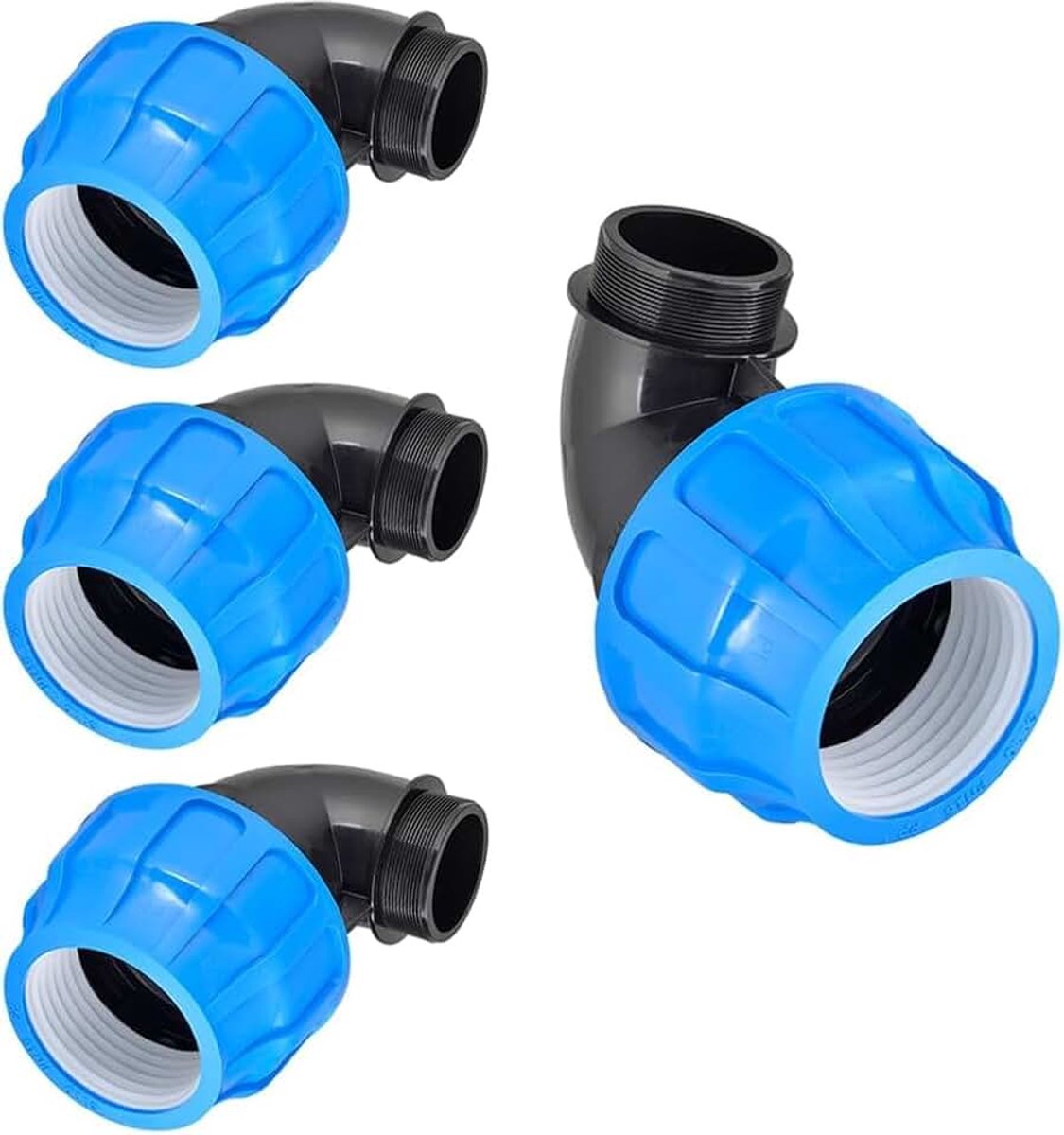 Hoekstuk van polyethyleen, connector voor water- en irrigatiebuizen, PE 90° fitting voor tuin en landbouw, 4 stuks, 32 mm - 1 inch