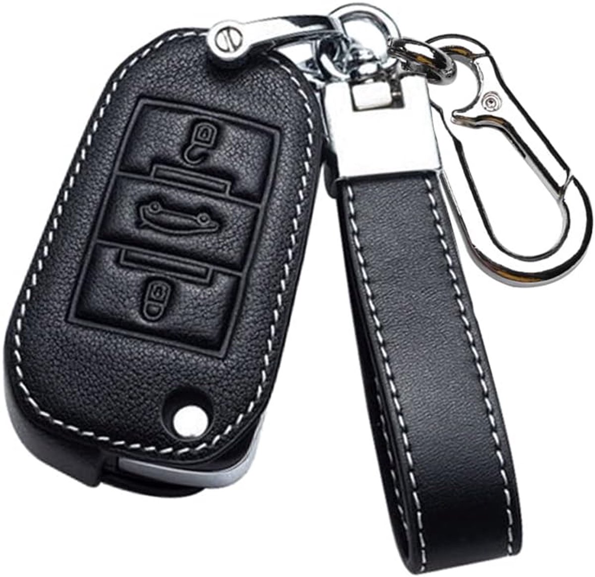 Autosleutelhoes geschikt voor Peugeot 301 308 508 3008 5008, lederen beschermhoes, sleutelhoes, cover voor Citroën C4L C3, DS3, voor Opel Grandland X, afstandsbedieningen, sleutelring-