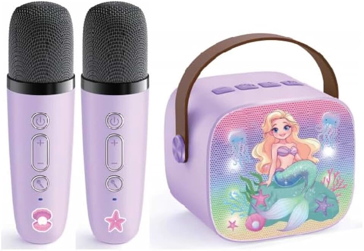 Karaoke-machine voor kinderen met 2 bluetooth-microfoons, zeemeermin geschenken speelgoed -12 jaar meisjes, draagbare karaoke-installatie met 2 microfoons microfoon bluetooth kinderen