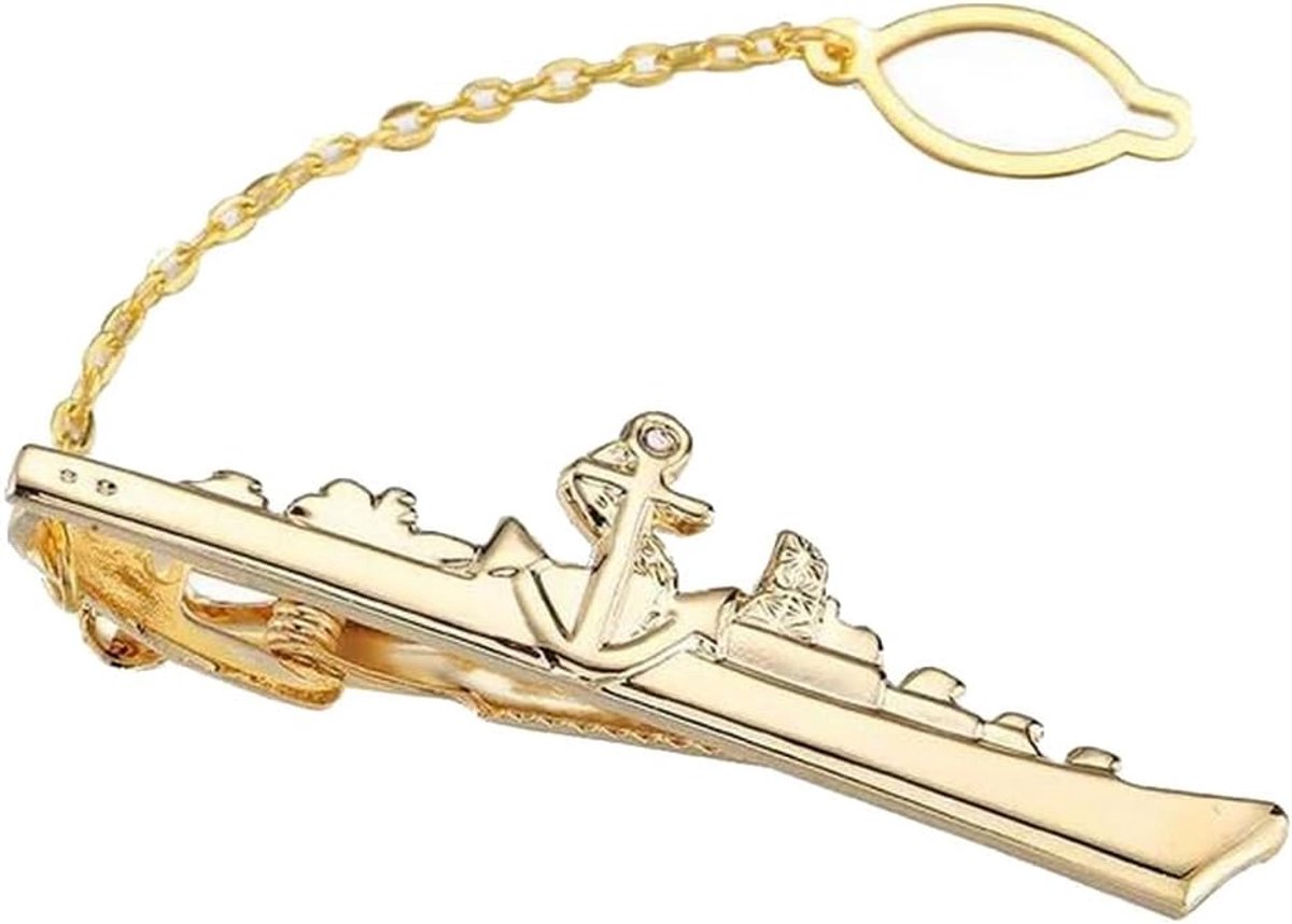 Broche dasspeld schip anker marine goud staal, 6 cm, rvs
