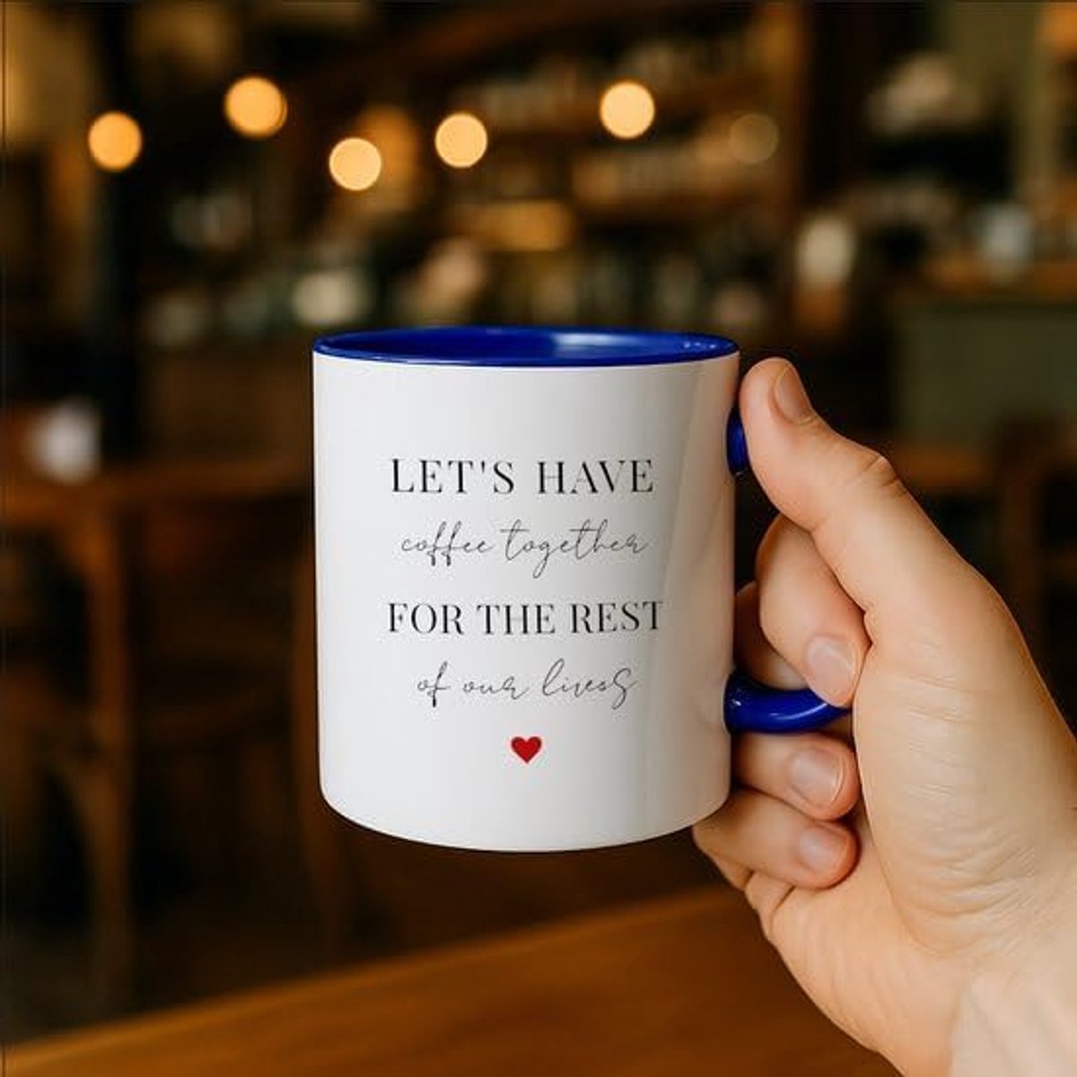 Have Coffee Together Mok 330ml – Wit-Blauwe Koffiemok met Romantische Quote – Perfect Cadeau voor Koppels
