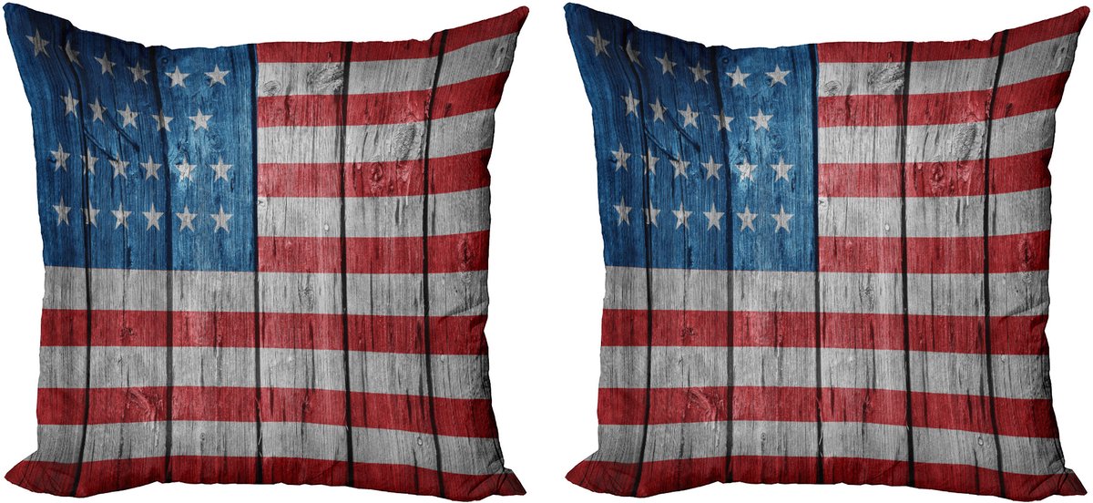 ABAKUHAUS Retro Sierkussenhoes Set van 2, Abgenutzte Stijl Amerikaanse Vlag, Modern Accent Dubbelzijdige Digitale Print, 60x60, Lichtgrijs Blauw Rood