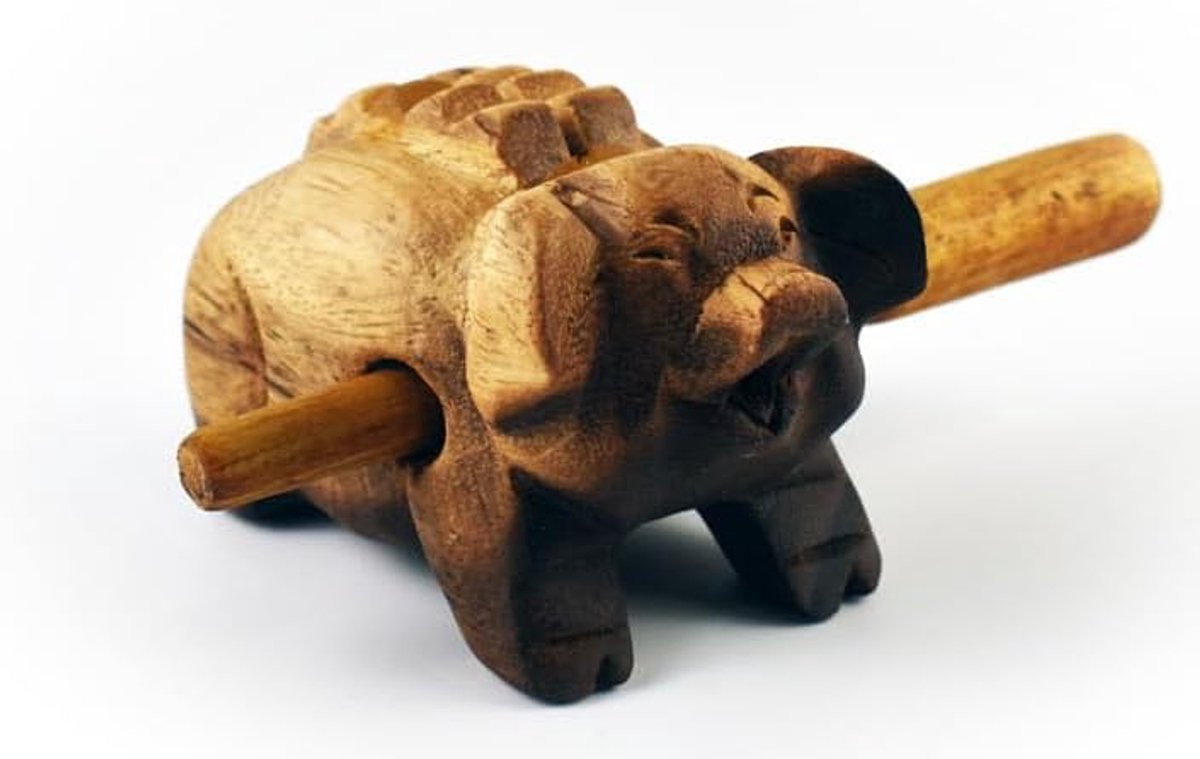 Muziek percussie instrumenten houten geluidsblok dier kwaken Varken met hamer (varken)