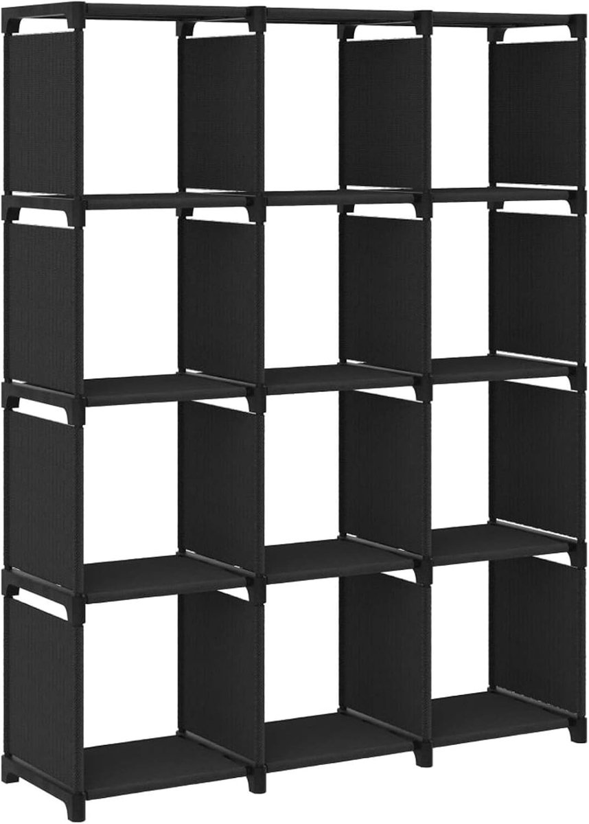 Dobbelstenen rek 12 vakken boekenkast staand rek kubus rek wandrek opbergrek zwart 103x30x141 cm stof