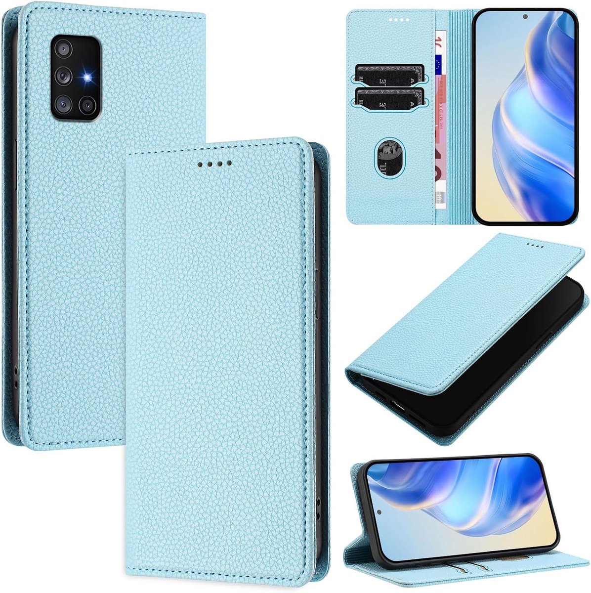 Flip-Hoesjes met RFID-Beschermhoes, PU-lederen Portemonnee Telefoonhoes voor Samsung A71 4G, Blauw