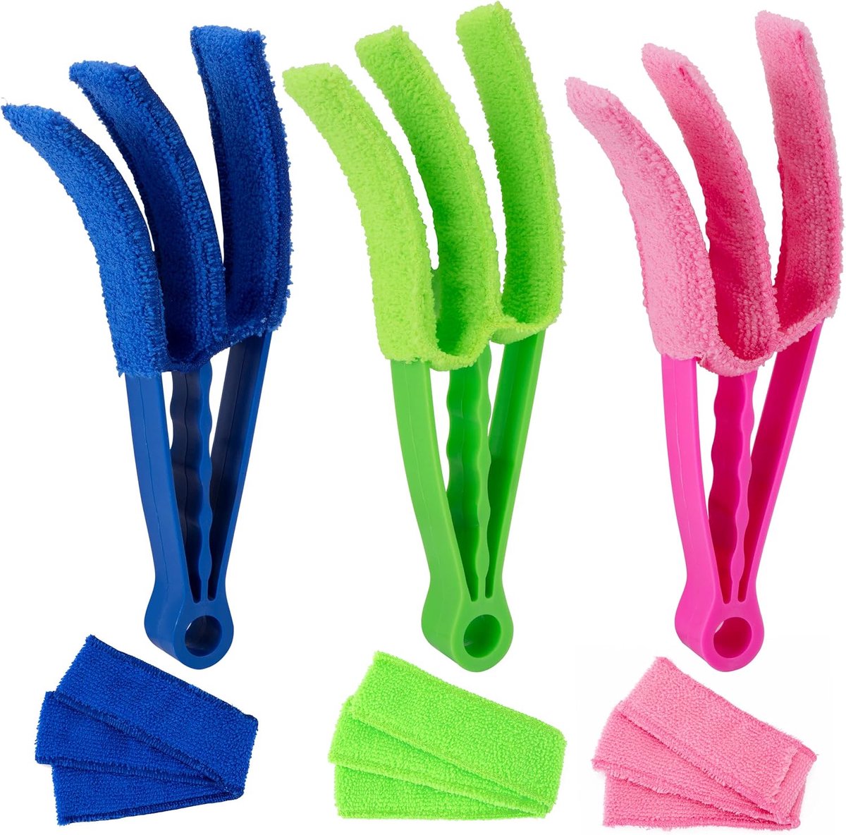 Stofdoek voor jaloezieën, stofwissergereedschap met 3 reserve-microvezelhoezen, reiniger, stofborstel voor vensterluiken, airconditioning, auto, ventilatie, airconditioning, 3 stuks