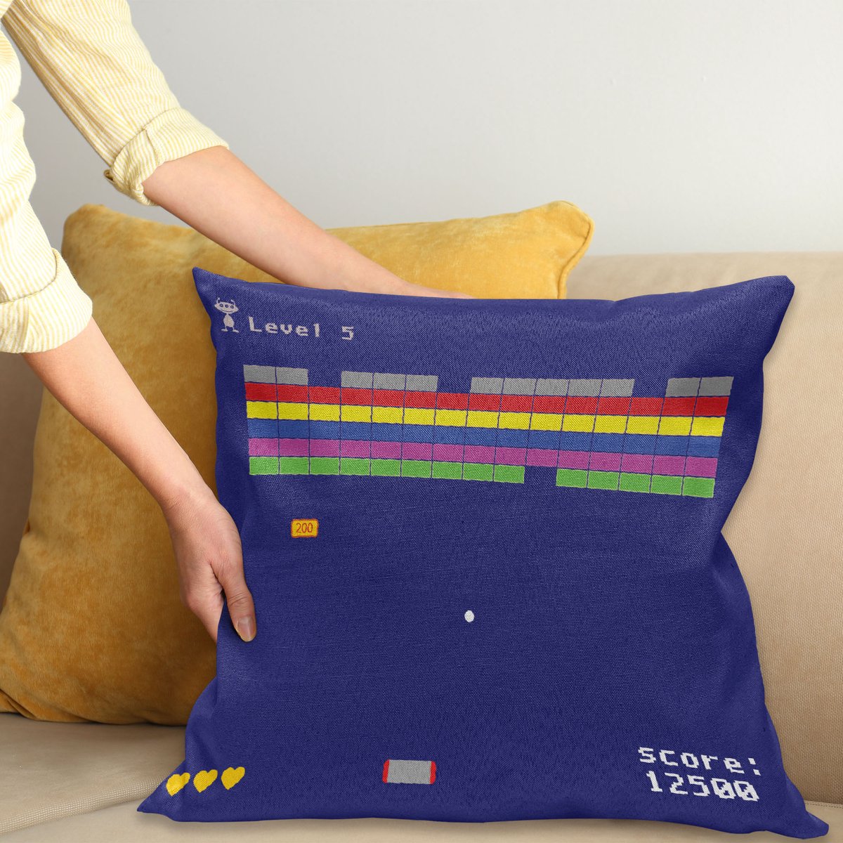 ABAKUHAUS Vintage Sierkussenhoes, Playful Ontwerp van Arcade met Kleurrijk Vierkant Vormen van Super Mario Grappig Modern Grafisch Kunstwerk, Decoratieve Vierkante Sierkussenhoes, 45 x 45 cm, Indigo