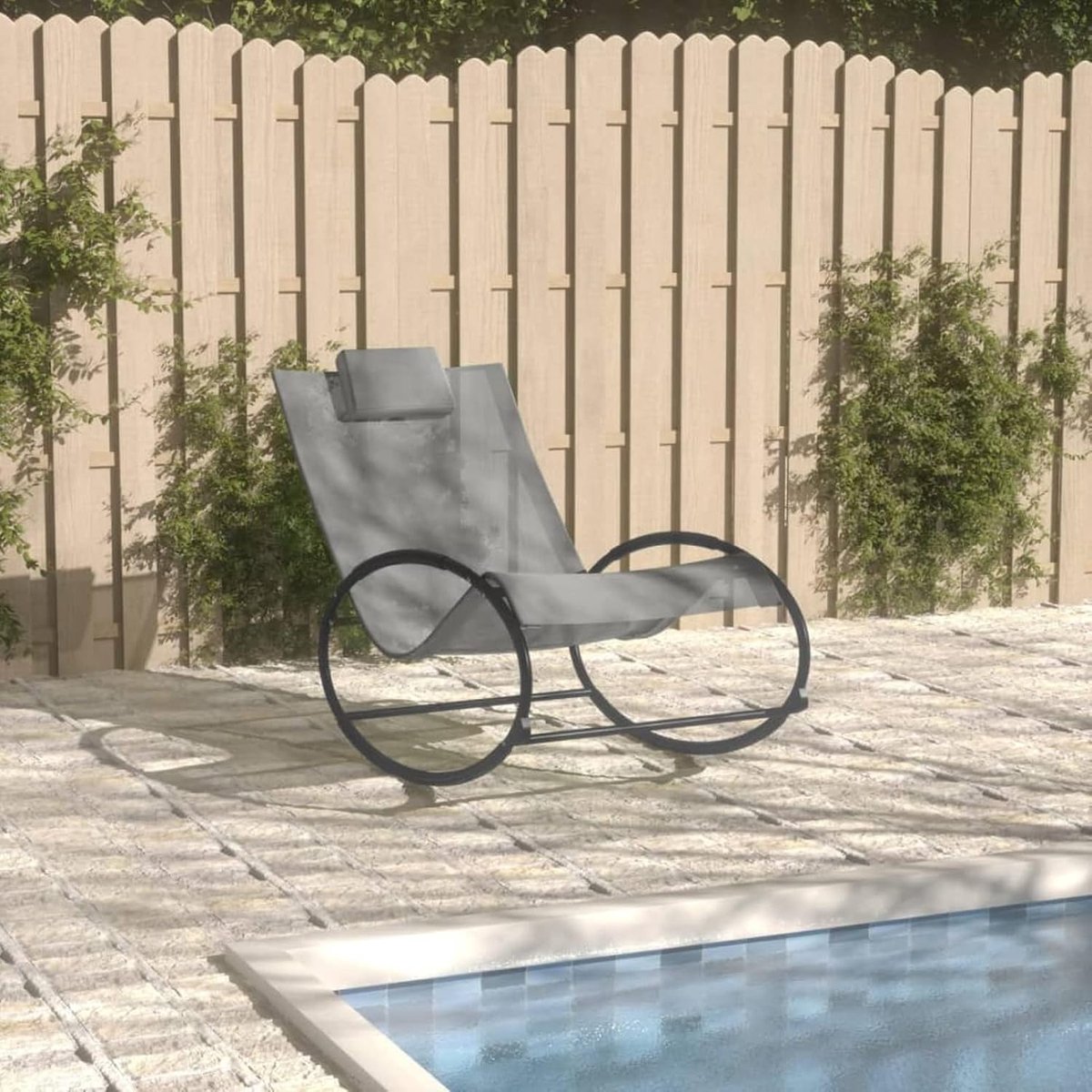 Zonneligstoel met kussen van staal en grijs textileen grijs, ligstoel, tuinstoel, tuinmeubelen, tuinstoelen - 317584