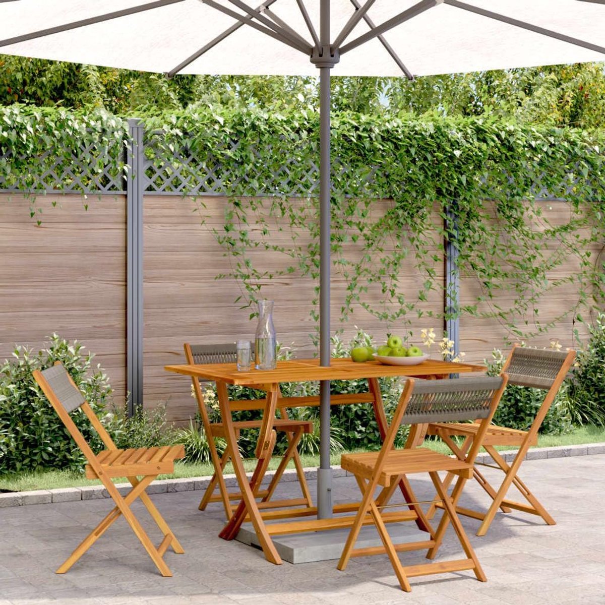 Inklapbare tuinstoelen, 4 stuks, grijs, massief hout, acaciahout, fauteuil, buitenstoelen, eetkamerstoelen voor buiten, terrasstoelen, P3214604