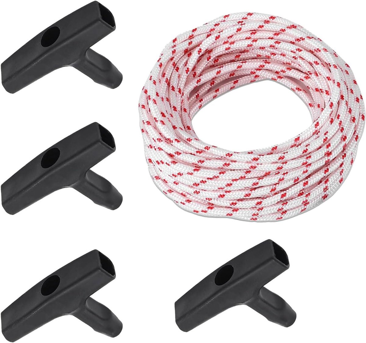 10 meter 3,5 mm startkabel grasmaaier, kabelgrasmaaier, reserve trekkabel met 4 stuks startergrepen, voor kettingzaag, trimmer, kantensnijder, bosmaaier, motoronderdelen