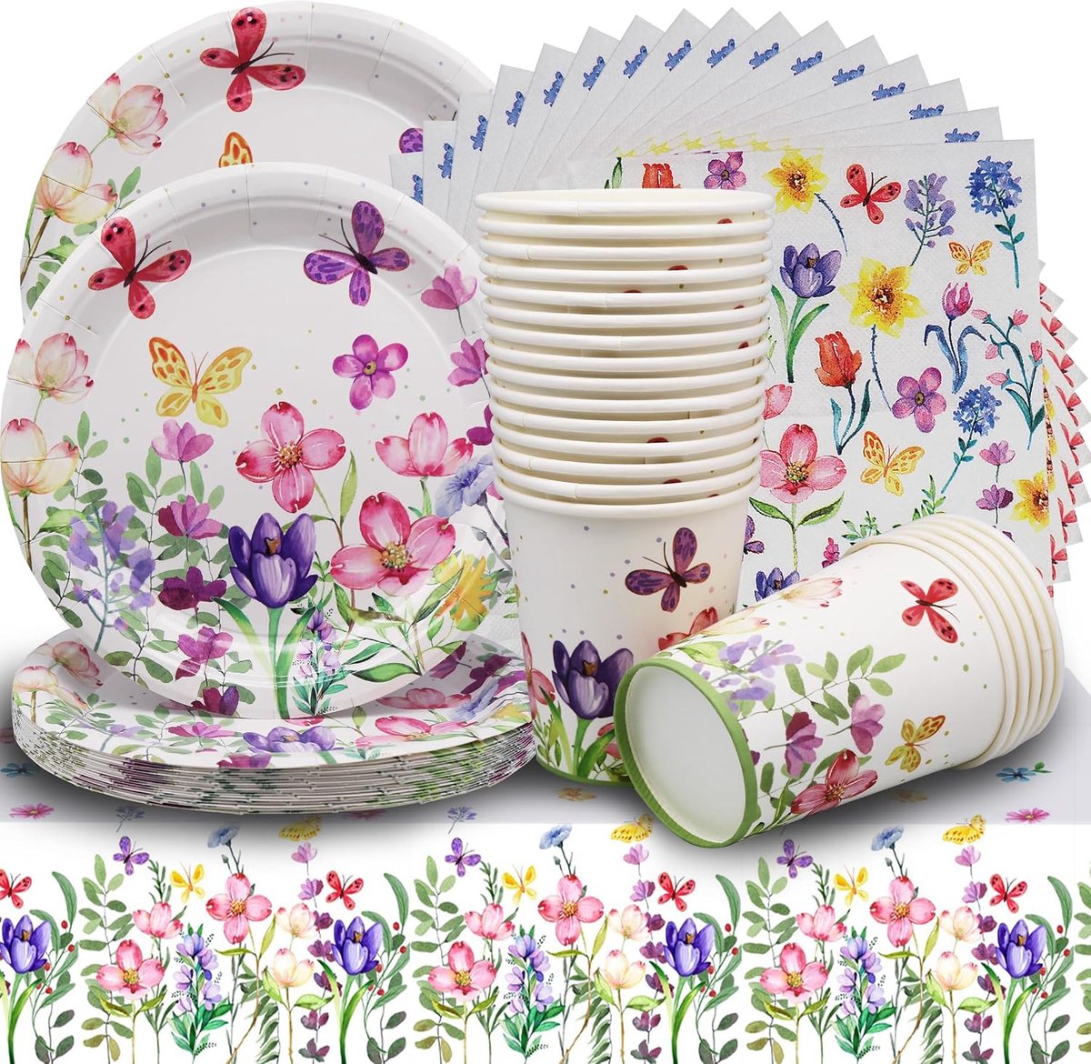 serviesset papieren borden tafelkleed met bloemen papieren bekers servetten bloemen voor verjaardag babyshower Bride to Be bruiloft feestservies 20 gasten