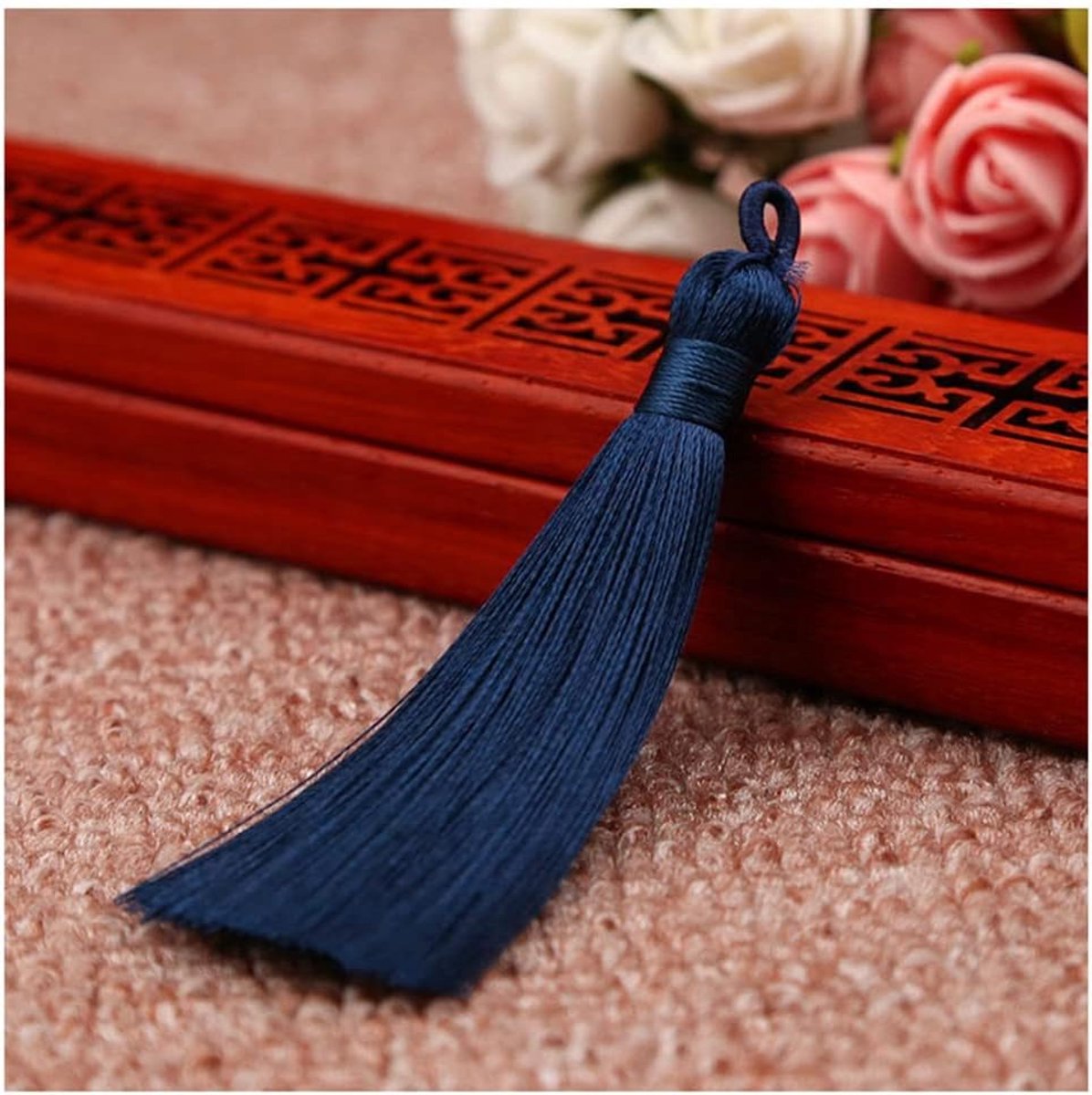 Kwastjes handgemaakte hangers franjes met ijs-zijdeachtig koord lussen floss bladwijzer kwastjes voor sieraden, souvenir doe-het-zelf kleding handwerk accessoires marineblauw
