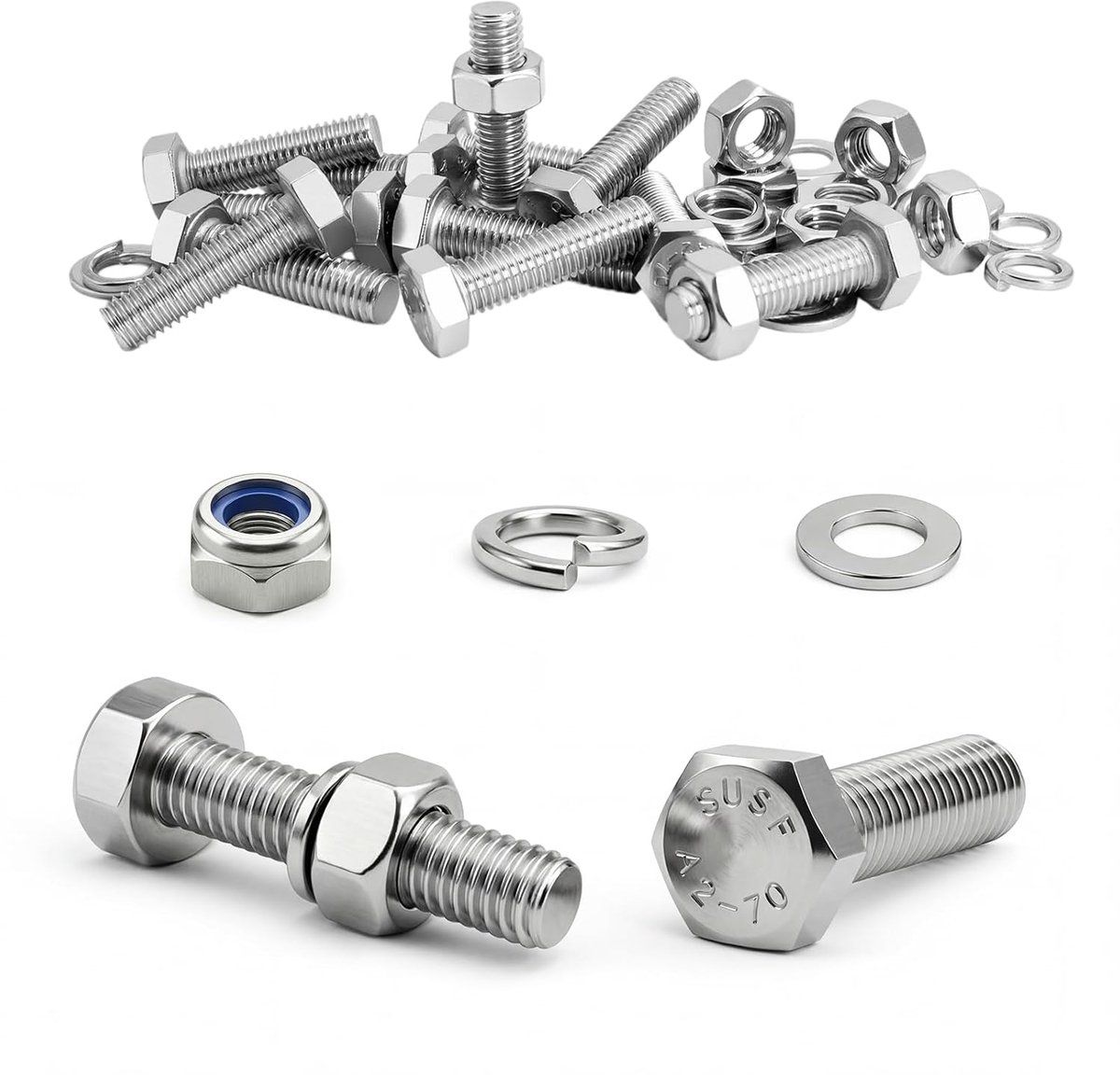 8 stuks M10 x M25 304 roestvrijstalen schroef- en moerset