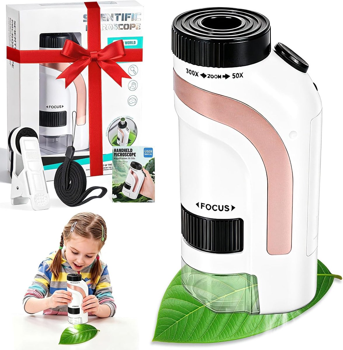 Microscoop voor kinderen van 6 jaar, microscoop led-vergrootglas, 50 x 300 x, laboratoriumgereedschap, educatief speelgoed, wetenschappelijk cadeau, verjaardag, Kerstmis, voor jongens