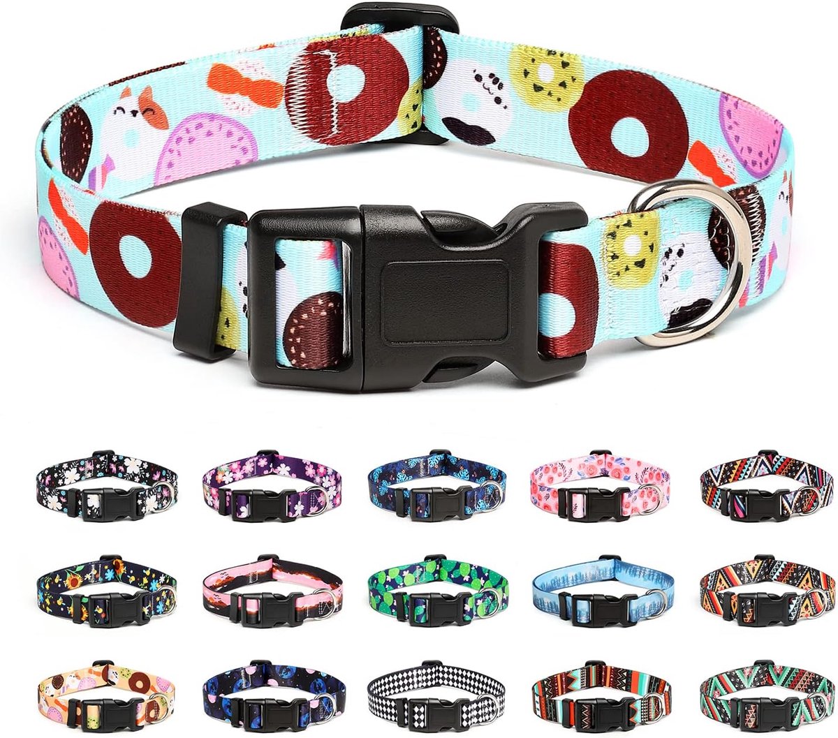 Verstelbare hondenhalsband - speciale ontwerpen, zachte comfortabele duurzame nylon halsband voor kleine, middelgrote en grote honden, M, blauw koekje