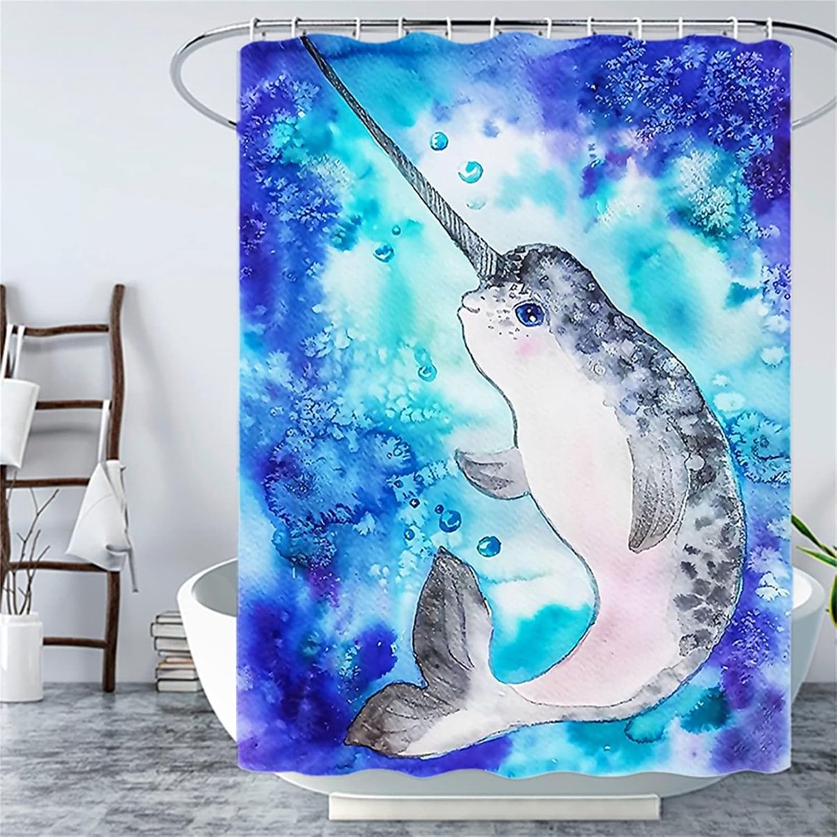 Douchegordijn, anti-schimmel, W90 x L180 cm, verzwaarde zoom, wasbaar, sneldrogend, polyesterweefsel, badkameraccessoires, met 12 hoogwaardige douchegordijnringen voor badkuip, badkamer-559