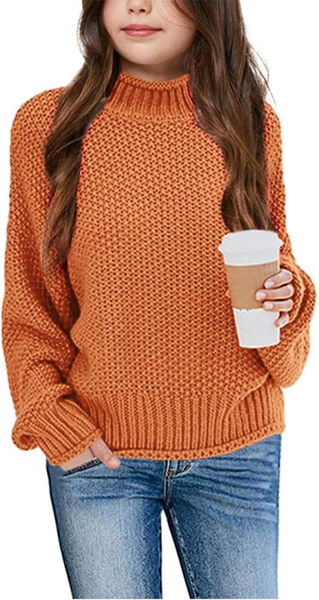 Meisjespullover winter rolkraag gebreide trui lange mouwen gebreid casual 5-14 jaar
