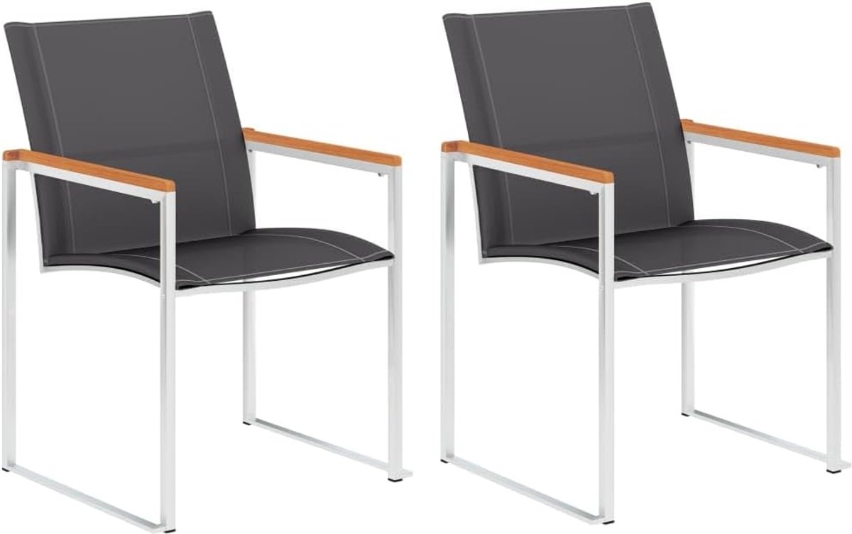 Stapelbaar, 2 stuks, acaciahout met roestvrij staal, weerbestendig en gemakkelijk te reinigen, voor terras of buiten, stoelen