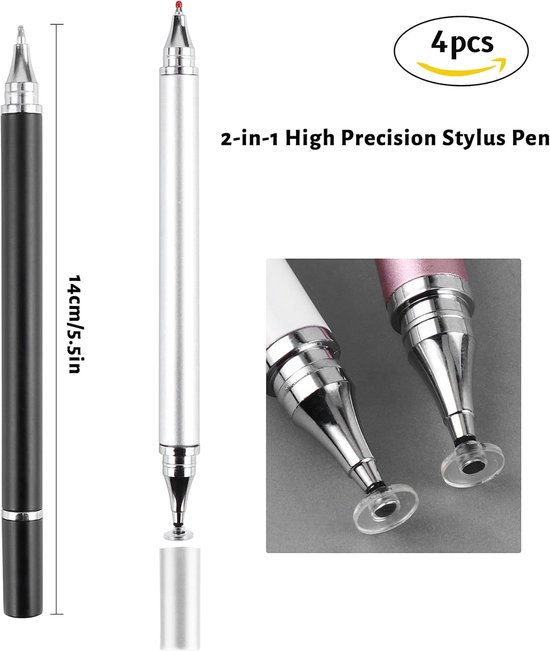 4 Stück Ingabestift Disc Touch Pen, Tablet Stift en Ballpoint Pen 2 in 1, Universele Ingabestift voor alle Tablets/Smartphone, Compatibel met Samsung/iPad/Android/IOS — afbeelding 2