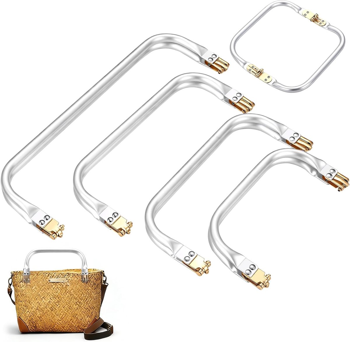 4 stuks tassenframe-sluiting van aluminium, zaksluiting voor haakzaksluitingen, tassenbeugel om in te naaien, handtassluiting voor doe-het-zelf portemonnee, handtas, tassenaccessoires (16/20/22/25 cm)