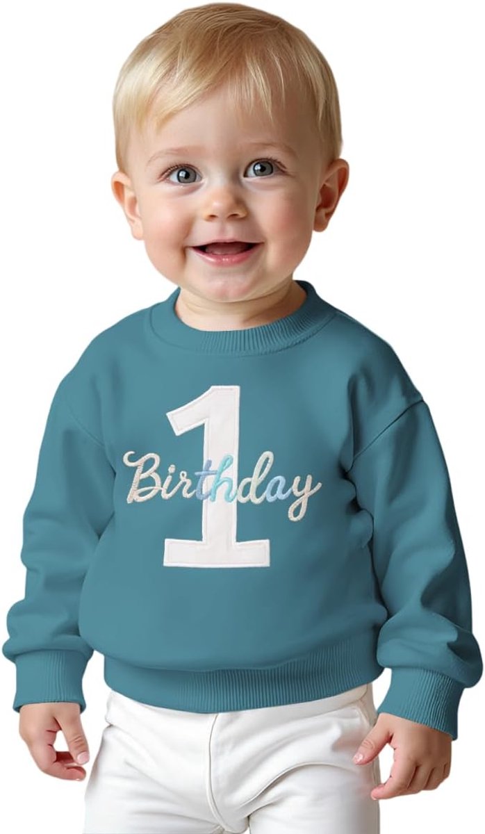 C&M WODRO 1. Verjaardag Jongen Sweatshirt 1 Verjaardag Borduurwerk Trui Pasgeboren Babykleding Kinderen Sweatshirts Ronde Hals Lange Mouw Peuter Outfits Warme Herfst Winter Trui