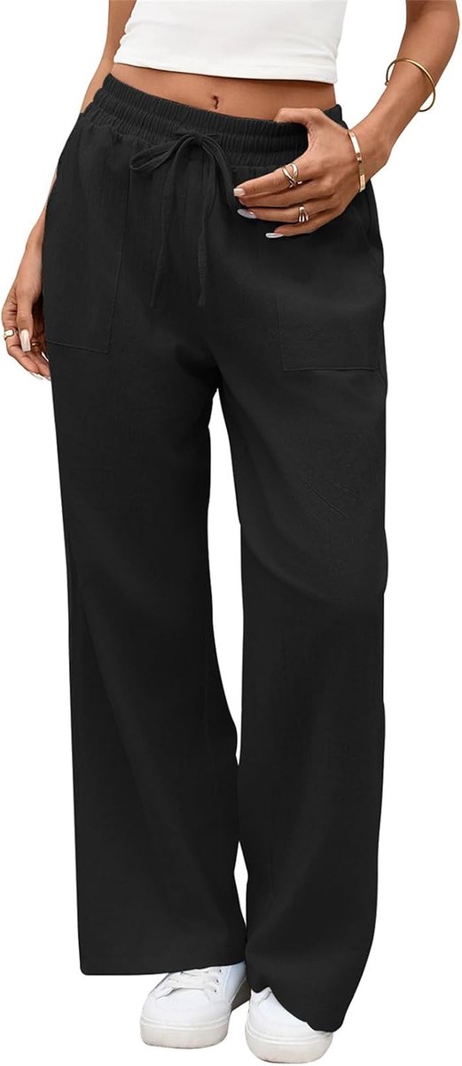 Broek dames mode zomer joggingbroek broek brede zomerbroek transparant met voering trekkoord vrijetijdsbroek zakken