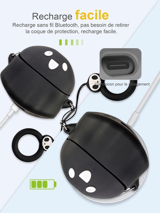 Hoofdtelefoon, hoes voor Google Pixel Buds Pro, zachte siliconen beschermhoes, huidvriendelijk, spookvormig etui met koord, volledige bescherming, zwart — afbeelding 3