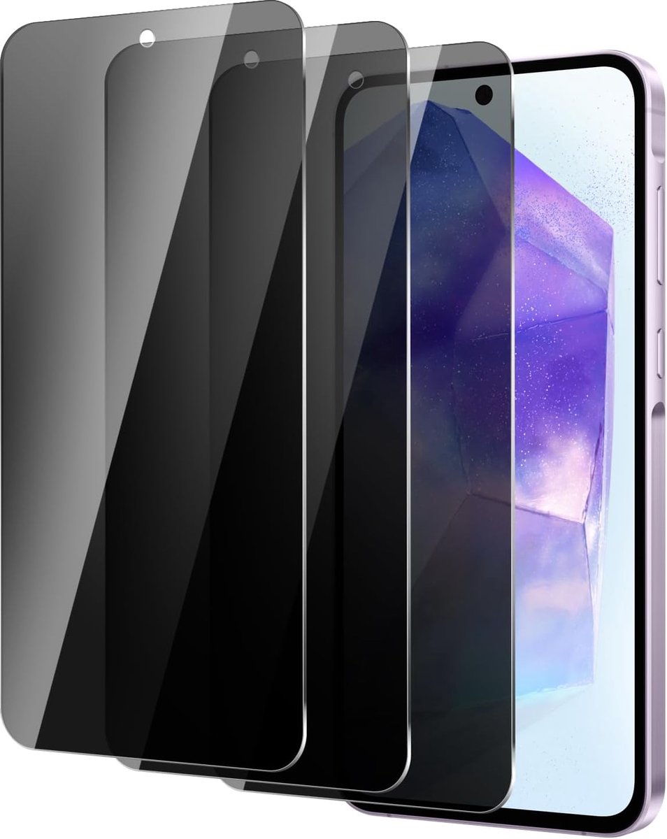 Set van 3 stuks beschermfolie voor Samsung Galaxy A55/A35, anti-spy-gehard glas, pantserbescherming, displaybescherming van gehard glas, 9H veiligheidsglas, anti-olie, luchtbelvrij,