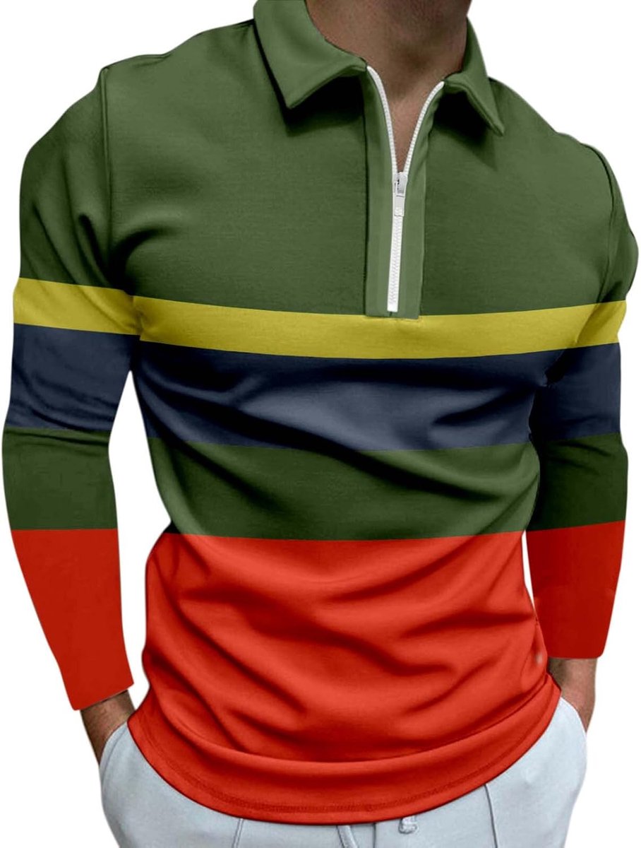 Heren casual herfst splicing kleur print t-shirt reverskraag lange mouwen tops T-shirt