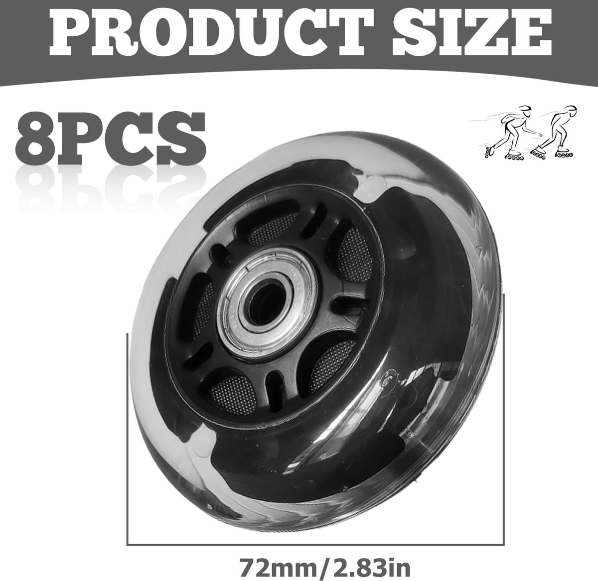 8 stuks Inline Skate rollen 72 mm transparant inliner rollen Inline skate onderdelen wielen met 8 stuks kogellagers Universeel voor alle soorten rolschaatsen