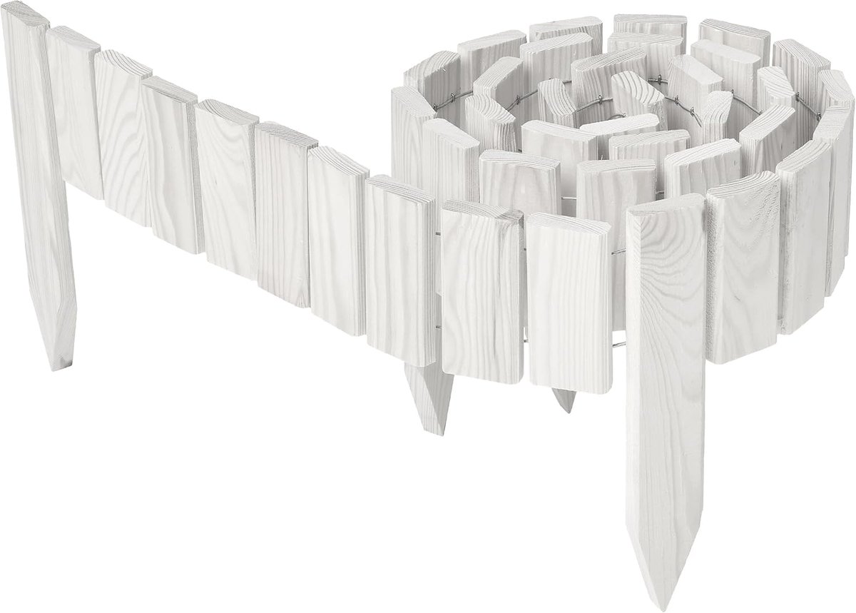 Flexibele Houten Rollborder – Tuinafscheiding, Borderrand, Houten Tuinrand Voor Bloemperken, Moestuin, Tuinpaden, Sierafboording – Weerbestendig GD-0149 (200 x 10 cm, Wit)