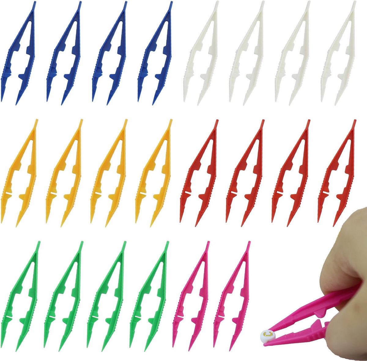 24 stuks strijkkralenpincet, meerkleurig pincet, lichte kunststof pincet voor het knutselen van kralen, elektronica, gezinnen, handwerk, 10 cm, multifunctionele kralenpincet voor doe-het-zelf