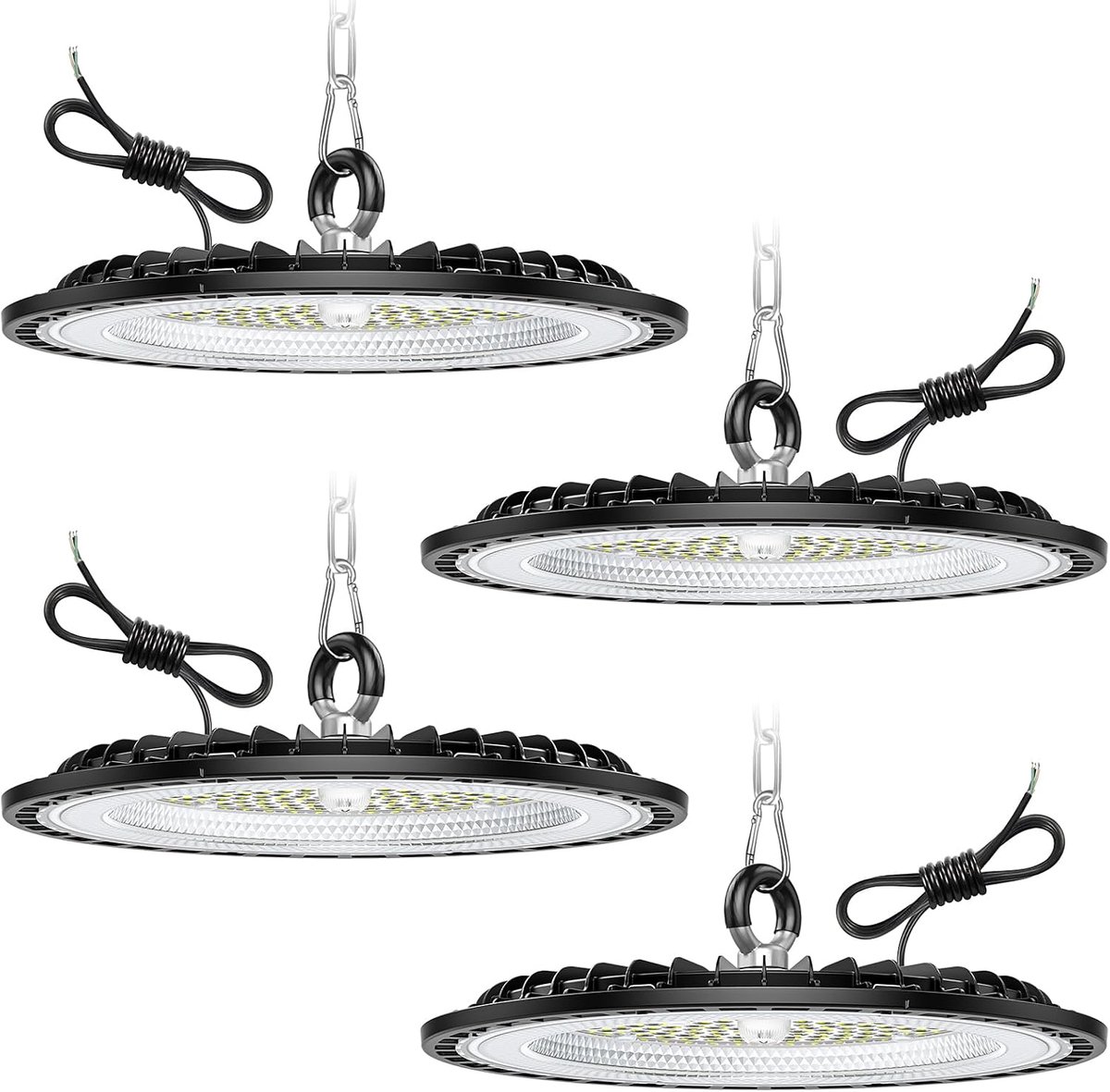 4 Stuks 100W UFO LED High Bay Light, 15000LM Indoor LED Plafond Spotlights, 6000K Cool White Warehouse Verlichting, IP65 Waterdichte Industriële Lamp voor Tuin, Garage, Fabriek, Werkplaats