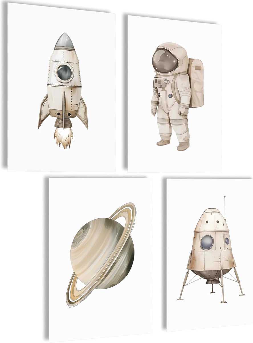 Afbeeldingen kinderkamer jongens babykamer posterset wandafbeeldingen kinderkamer meisjes babykamer decoratie foto's voor babykamer decoratie (Space Aquarel)