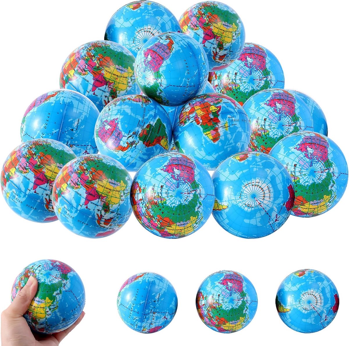20 Stuks Antistressbal, Wereldbol 5,5 cm, Stressbal Klein, Anti-Stress Ballen, Mini-Wereldbol, Anti-Stress Speelgoed voor Kinderen, Volwassenen