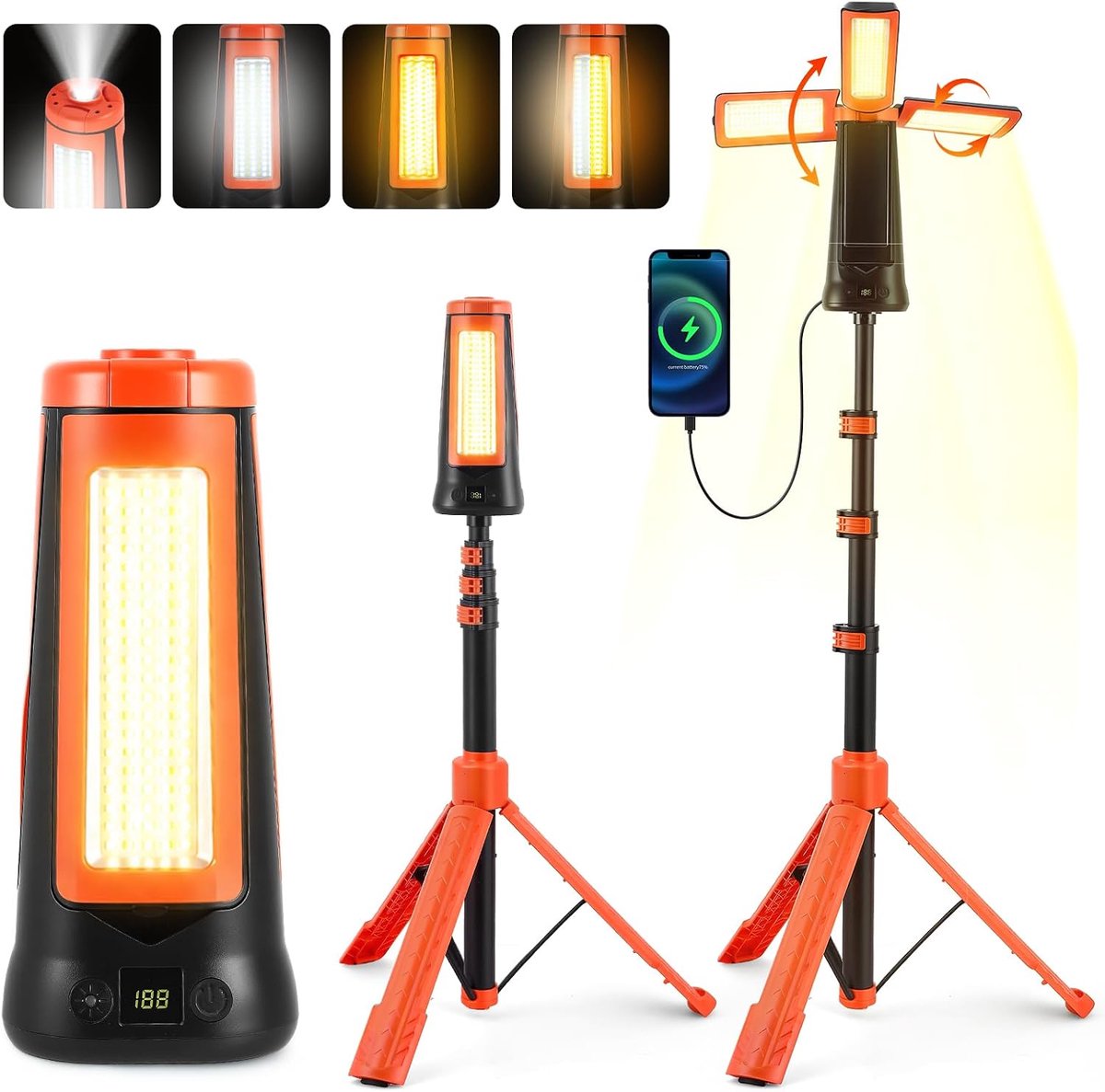 Oplaadbare campinglamp, 4000 lm, 9000 mAh led-lantaarn, draagbare magnetische lamp met dimbare modi voor camping, bouwplaats, noodgevallen en buitengebruik