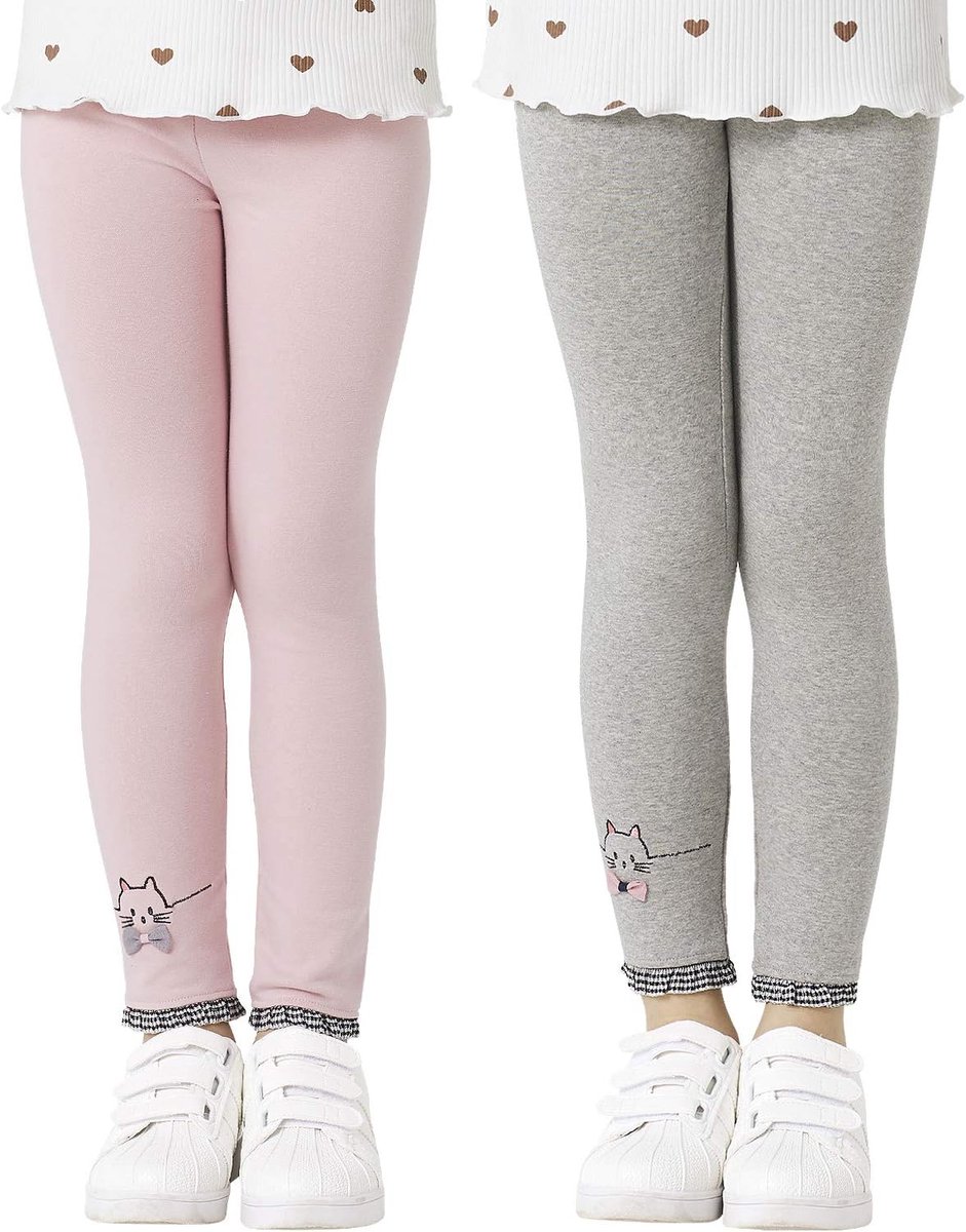 Leggings Katoen Effen Kinderlegging Set van 2 Grijs, Roze 122-128 EU (Fabrikant Maat: 130)