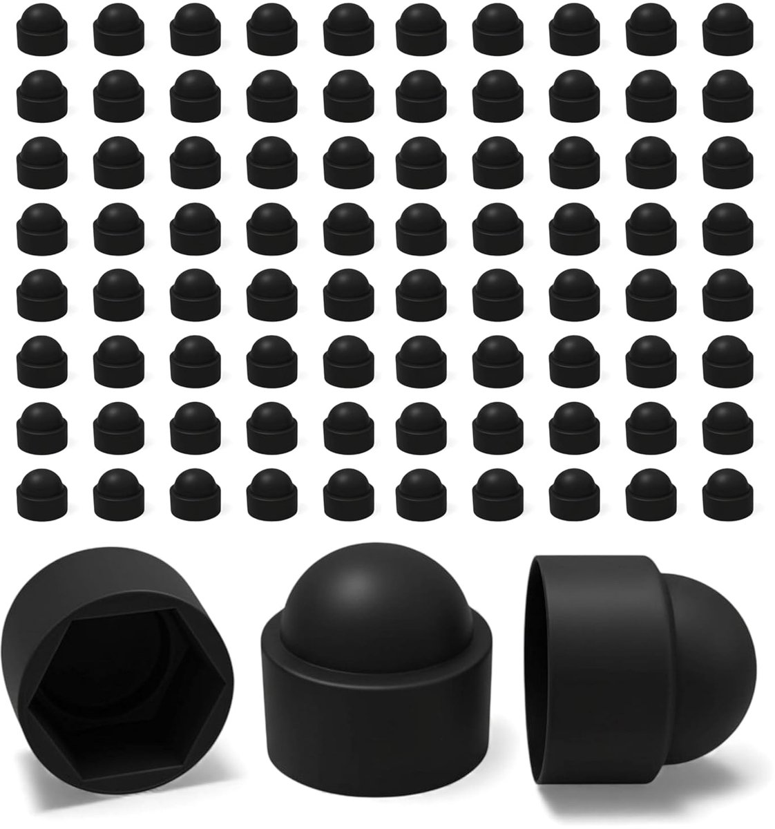 Ajile - 100 stuks - zeskant afdekking voor M8, 13 mm kunststof ZWART - FAH113-L - sierdop, beschermkap
